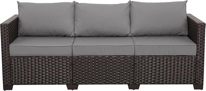 Valita Patio Furniture 3-seat Sofa Brown Wicker Outdoor Furniture Outdoor Couch Deep Seat High Backrest Waterproof Cover Anti-Slip Washable Cushions, Grey