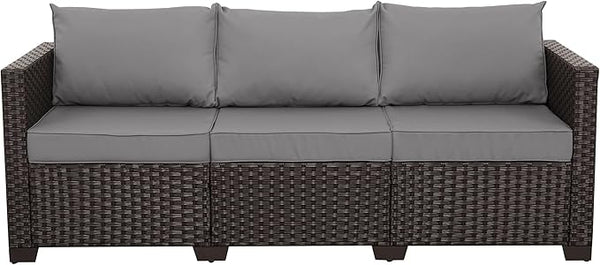Valita Patio Furniture 3-seat Sofa Brown Wicker Outdoor Furniture Outdoor Couch Deep Seat High Backrest Waterproof - Photo 1
