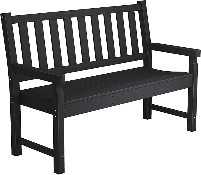Outsunny Outdoor Bench, 49" All-Weather HDPE Garden Bench, 2-Person Patio Loveseat with 528 lbs Capacity, Curved Seat for Backyard, Park, Porch, Lawn, Park, Black