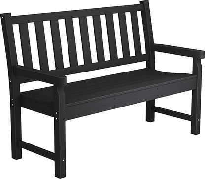 Outsunny Outdoor Bench, 49" All-Weather HDPE Garden Bench, 2-Person Patio Loveseat with 528 lbs Capacity, Curved Seat for Backyard, Park, Porch, Lawn, Park, Black