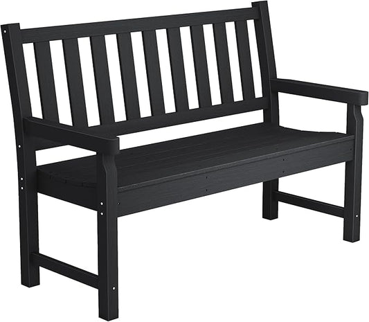 Outsunny Outdoor Bench, 49" All-Weather HDPE Garden Bench, 2-Person Patio Loveseat with 528 lbs Capacity, Curved Seat for Backyard, Park, Porch, Lawn, Park, Black