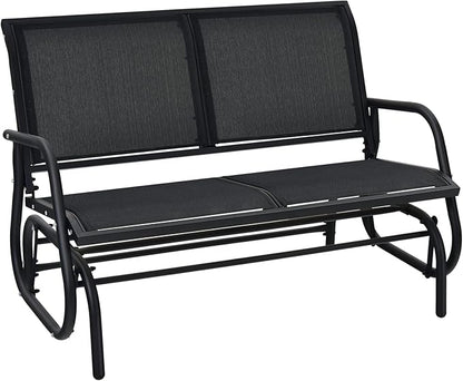 Giantex Swing Glider Chair 48 Inch with Spacious Space, 2 People Swing Lounge Glider Chair Cozy Patio Bench Outdoor & Indoor for Patio, Backyard, Poolside, Lawn Steel Rocking Garden Loveseat (Black)
