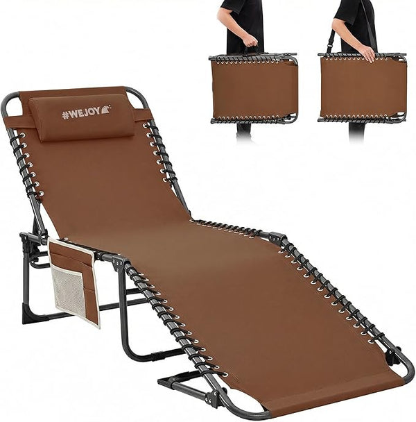 #WEJOY Folding Lounge Chair Outdoor, 5-Position Adjustable Sunbathing Tanning Chair with Shoulder Strap & Side Pocket - Photo 1