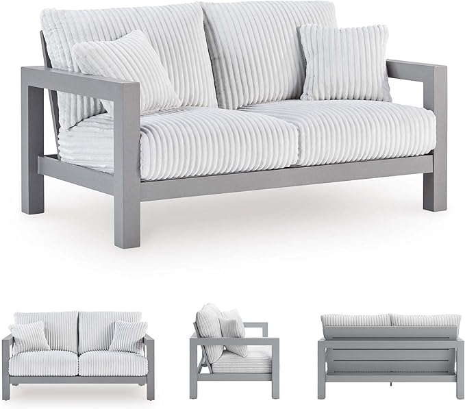 Signature Design by Ashley Moonlight View Contemporary Outdoor Nuvella Weather Resistant Fabric Loveseat with Cushion - Photo 7