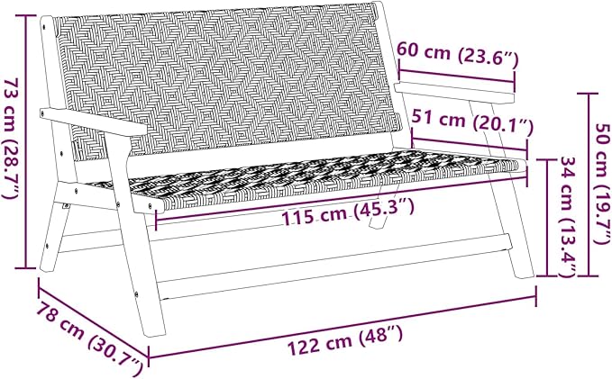 Outdoor Garden Bench 2-Seater Patio Loveseat, Solid Acacia Wood Modern Backyard Furniture, Weather-Resistant Seating for Porch, Deck, or Balcony, 48-Inch
