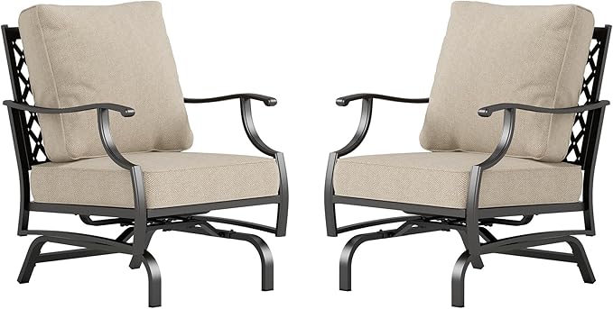 Metal Outdoor Patio Rocker Chairs Set of 2 with 5.75" Extra Thick Cushion - Photo 8
