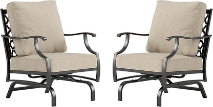 Metal Outdoor Patio Rocker Chairs Set of 2 with 5.75" Extra Thick Cushion, 2 Piece High Back Rocker Patio Chairs All Weather Outdoor Furniture Seating for Deck Porch Backyard, Beige