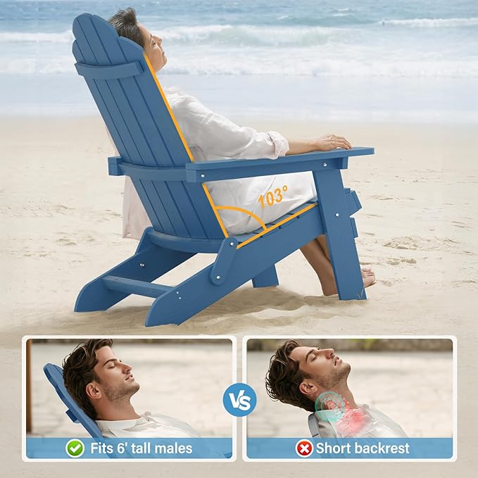 MXIMU Folding Adirondack Chair for Outdoor: Easy Assembly Adirondack Chairs Set of 6 - Composite Plastic Fire Pit Chairs - All Weather Plastic Chair for Outside Patio Lawn Garden Backyard Use
