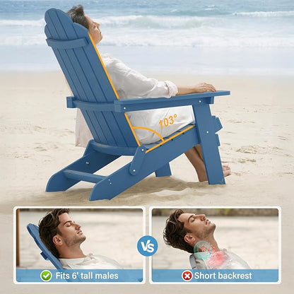 MXIMU Folding Adirondack Chair for Outdoor: Easy Assembly Adirondack Chairs Set of 4 - Composite Plastic Fire Pit Chairs - All Weather Plastic Chair for Outside Patio Lawn Garden Backyard Use