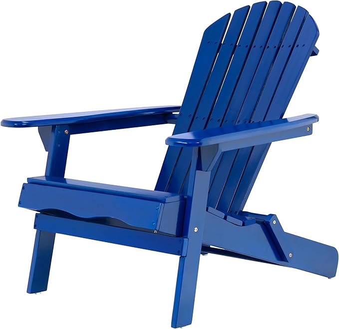 Adirondack Chair, Folding Adirondack Chairs, Acacia Wood Material, Fire Pit Chairs Features Slatted Seat and Back, Wide Armrests, for Deck Backyard Patio Outdoor Garden (Blue)