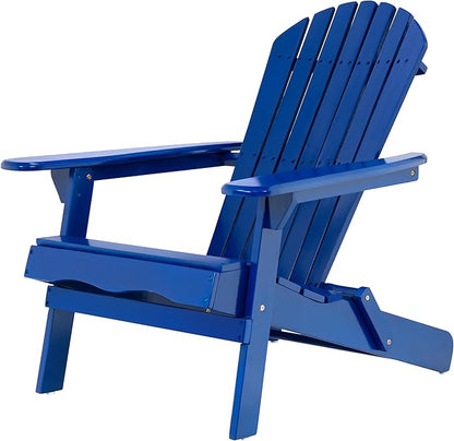 Folding Adirondack Chair, Outdoor Blue Adirondack Chairs with Wood Texture, Acacia Wood Fire Pit Chairs, All Weather, for Deck Backyard Patio Outdoor Garden