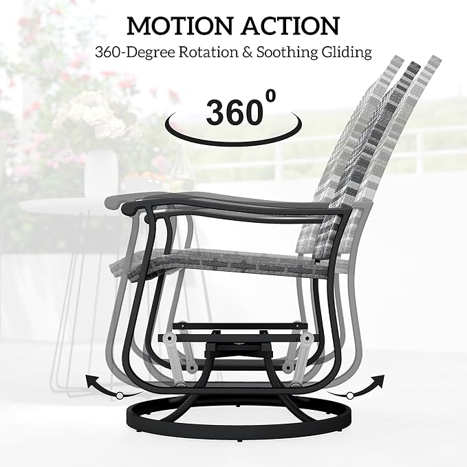 Outsunny Patio Glider Chair Set of 2, Wicker Rattan Outdoor Swivel Chair with Steel Frame, High Back, Armrests - Photo 4