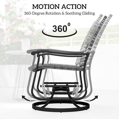 Outsunny Patio Glider Chair Set of 2, Wicker Rattan Outdoor Swivel Chair with Steel Frame, High Back, Armrests, Porch Glider with Adjustable Foot Pads for Garden, Lawn, Backyard, Gray