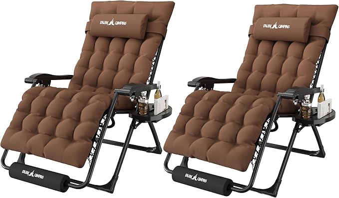 Amopatio Oversized Zero Gravity Chair, 29''W Reclining Camping Lounge Chair Upgraded Lock and Footrest, Cup Holder - Photo 1