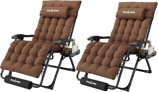 Amopatio Oversized Zero Gravity Chair, 29''W Reclining Camping Lounge Chair Upgraded Lock and Footrest, Cup Holder, Removable Cushion & Headrest Folding Patio Recliner