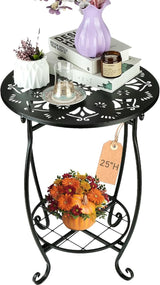 25 Inch High Patio Side Table, 18 Inch Wide Round Metal Side Table - Photo 1