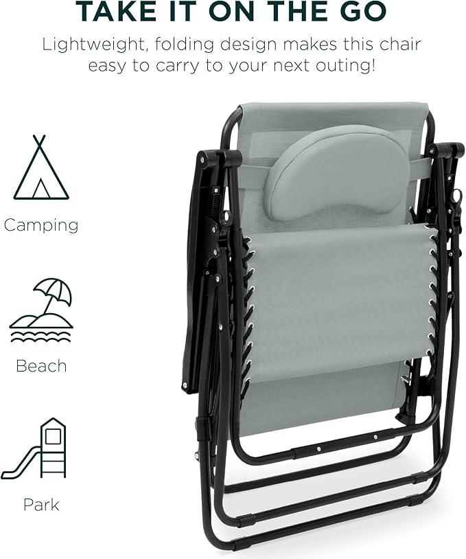 Best Choice Products Oversized Zero Gravity Chair, Folding Outdoor Patio Lounge Recliner w/Cup Holder Accessory Tray, Pillow - Stardew