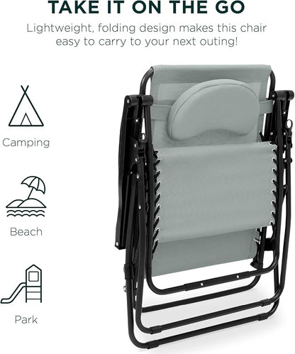 Best Choice Products Oversized Zero Gravity Chair, Folding Outdoor Patio Lounge Recliner w/Cup Holder Accessory Tray, Pillow - Stardew