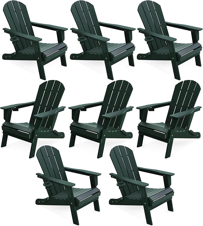 LOUNZY Folding Adirondack Chair Set of 8, Green