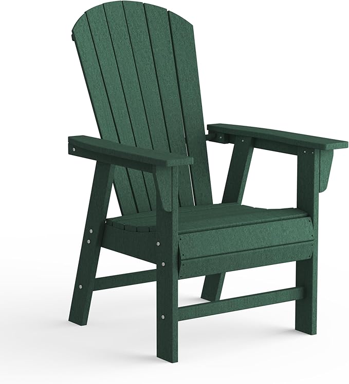 Costaelm Outdoor Adirondack Chair, HDPE Patio Balcony Chairs, Portside Seashell Nautical Curveback Adirondack Chair and Fire Pit Chairs, Dark Green