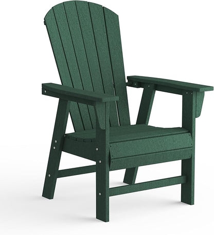 Costaelm Outdoor Adirondack Chair, HDPE Patio Balcony Chairs, Portside Seashell Nautical Curveback Adirondack Chair and Fire Pit Chairs, Dark Green