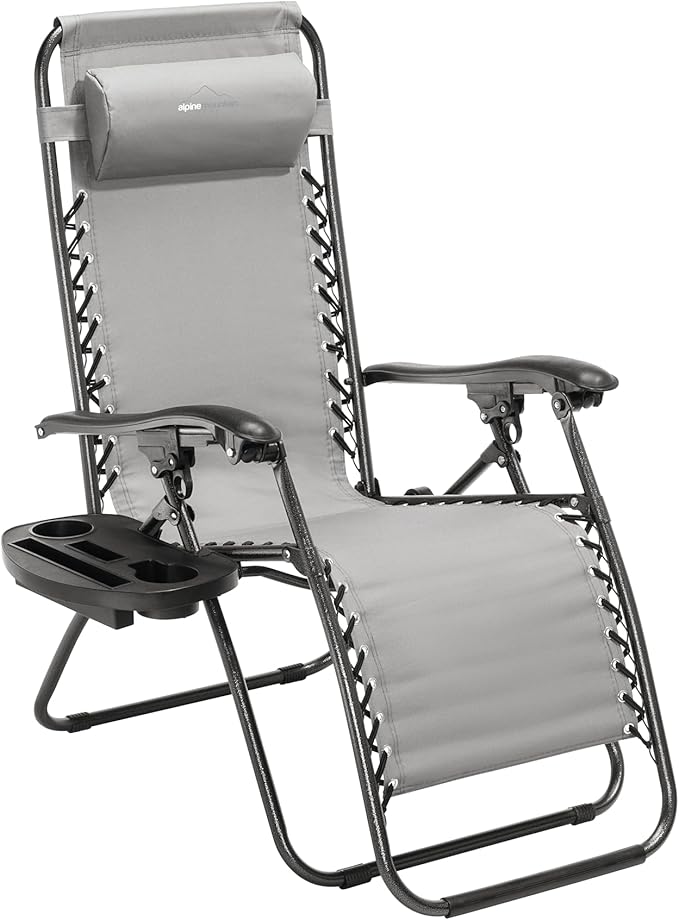 Heavy Duty Zero Gravity Chair with Adjustable Reclining, Large Side Table, Gray 600D Polyester - Photo 7