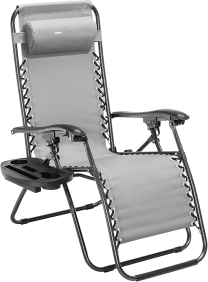 Heavy Duty Zero Gravity Chair with Adjustable Reclining, Large Side Table, Gray 600D Polyester, Powder-Coated Steel Frame, 300 lbs Capacity