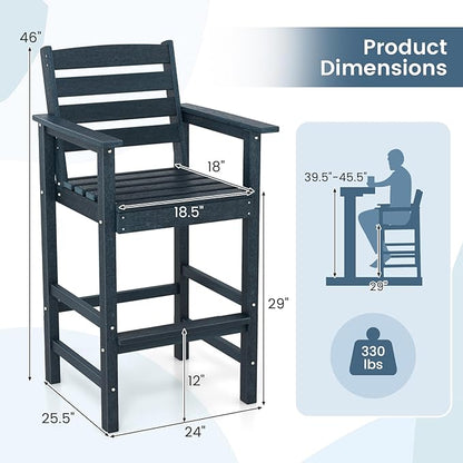 Giantex 29” Bar Stools Set of 2, HDPE Barstools w/Back, Armrests & Footrests, Max Load 330Lbs, Counter Height Bar Stools, Adirondack Chair for Patio Balcony Outdoor Bistro Set, Navy