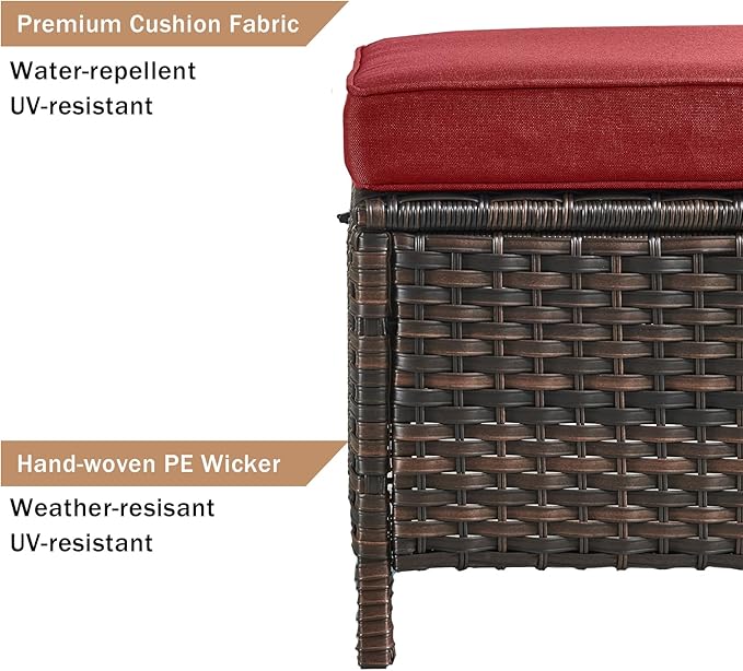 HUMMUH 6 Pieces Patio Furniture Set Wicker Patio Chairs Set of 2 with Sofa Ottomans Side Table Outdoor Furniture - Photo 6