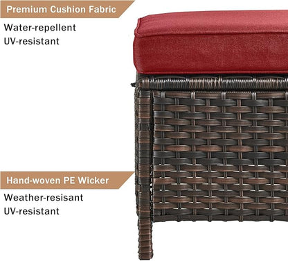 HUMMUH 6 Pieces Patio Furniture Set Wicker Patio Chairs Set of 2 with Sofa Ottomans Side Table Outdoor Furniture Conversation Set for Yard,Garden,Porch