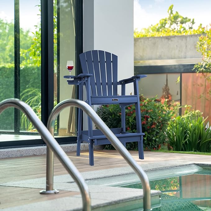 FUNBERRY Tall Adirondack Chairs Set of 2 with Removable Connecting Table, All Weather High Top Balcony Chair with Cup Holders