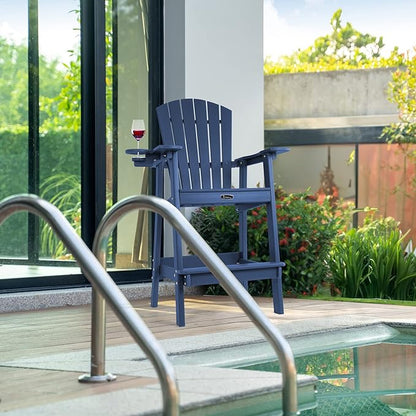 FUNBERRY Tall Adirondack Chairs Set of 2 with Removable Connecting Table, All Weather High Top Balcony Chair with Cup Holders