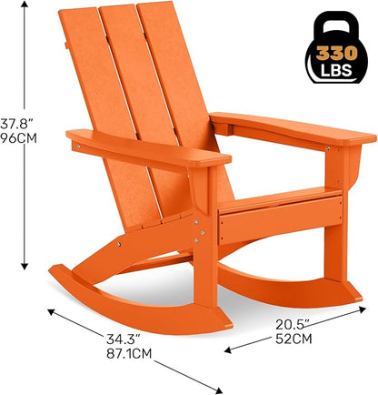 Costaelm Outdoor Adirondack Chair, All Weather Resistant Lawn Chairs Balcony Chair and Fire Pit Chairs, Patio Chair Outdoor Porch Rocking Chair High Back HDPE Poly Lumber, Orange