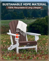 Folding Adirondack Chair –Recyclable HDPE Outdoor Adirondack Patio Chair with Cup Holder, Wood Texture & Umbrella Hole - Photo 3
