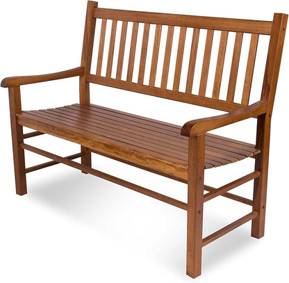 Shine Company Eden Outdoor Wood Garden Bench for Front Porch, Entryway, 24.5" D x 48" W x 38.75" H, Oak