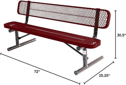 COATEDOUTDOORFURNITURE Heavy-Duty Portable Outdoor Bench Thermoplastic Coated, Expanded Metal, Commercial-Grade Seating, Made in America (Portable with Back, 6 Ft, Textured Burgundy)