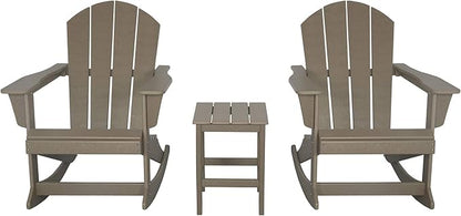 WO WESTIN OUTDOOR HDPE Laguna Outdoor Rocking Poly Adirondack Chair with Side Table 3-Piece Set, Weathered Wood
