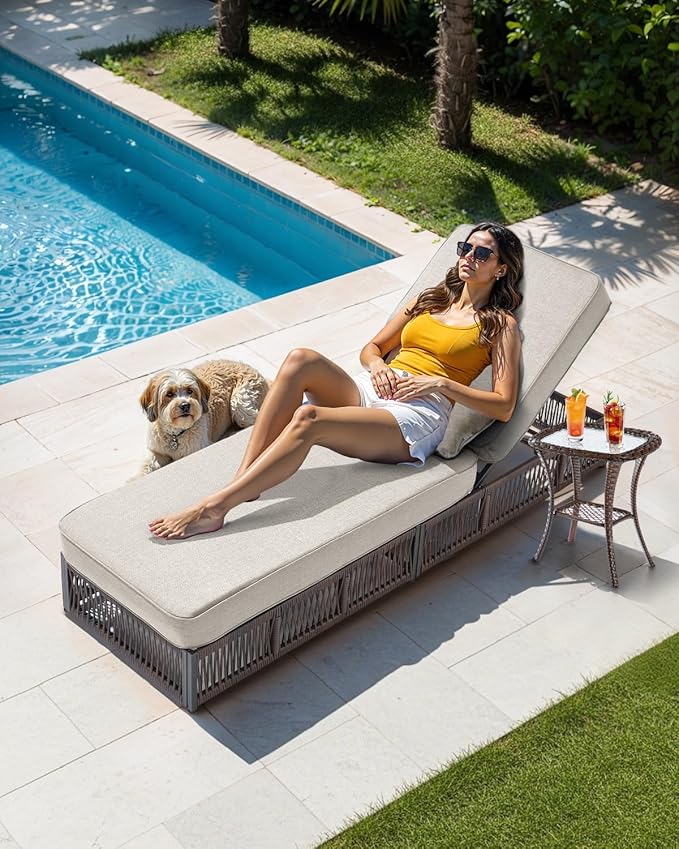Luxury Outdoor Chaise Lounges with 5 Inch Thickened Cushions - Set of 4 High Back Brown Wicker Patio Recliners Rattan - Photo 2