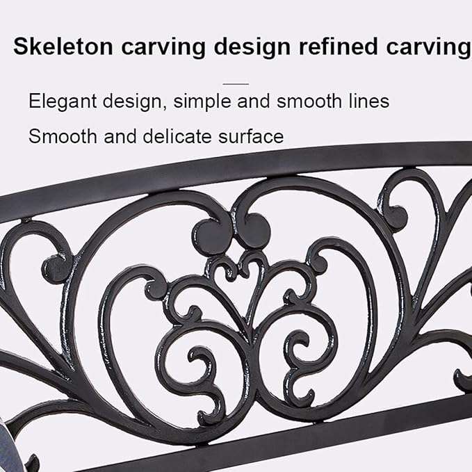 Outdoor Bench Weatherproof Metal Garden Bench with Slatted Patio Bench with Floral Pattern Backrest, Arch Legs for Porch, Patio, Garden, Lawn, Balcony(White)