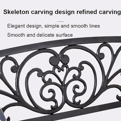 Weatherproof Metal Garden Bench with Floral Backrest, Slatted Design, Arch Legs for Outdoor Patio, Porch, Balcony, Lawn, and Garden (Black)