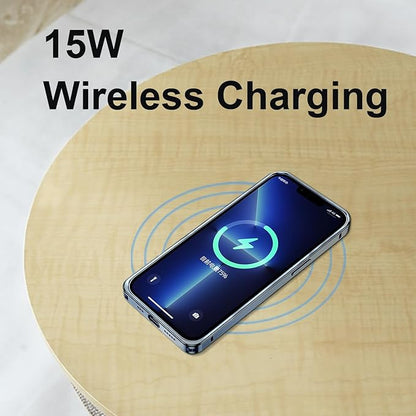 Louis Donné Smart End Table with Bluetooth Speakers, Round Side Table with Wireless Charger, Smart Coffee Table for Outdoor Pool Parties Patio Camping, 360 Degree Premium Sound (Log Color)