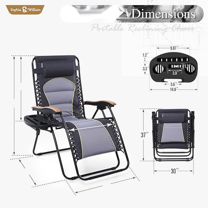Sophia & William XXL Zero Gravity Chair Set of 2, Oversized Gravity Recliner Lounge Chair Outdoor Gravity Chair with Free Cup Holder, Supports 400 LBS (Grey)