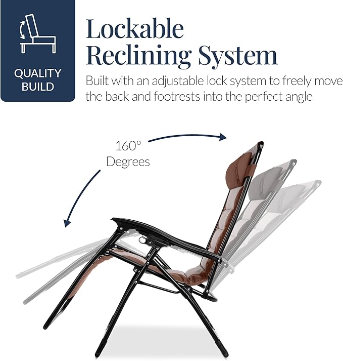 Best Choice Products Oversized Padded Zero Gravity Chair, Folding Outdoor Patio Recliner - Photo 7
