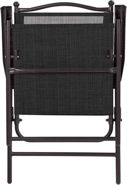 Giantex Set of 2 Patio Folding Chairs, Outdoor Patio Dining Chairs w/Armrest, Sling Back, Metal Frame, Outside Use for Lawn Camping Garden Pool Beach Yard Lounge, No Assembly, Black