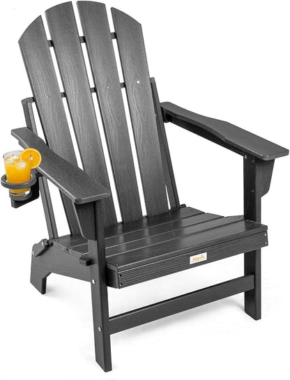 Folding Adirondack Chair, All Weather Stable Gun-Leg Design Fire Pit Chairs with Cupholder for Outside