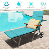 COSTWAY Folding Rattan Lounge with Wheels, Aluminum Patio Lounger with 7 Adjustable Positions, Soft Cushion - Photo 6