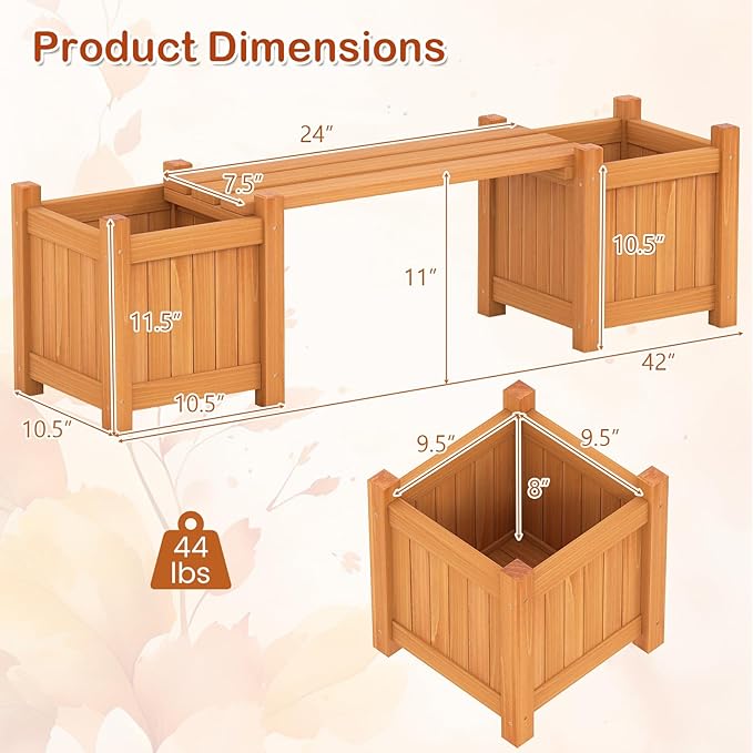 S AFSTAR Outdoor Planter Bench, Wooden Planter Box with Bench, Small Raised Plant Container Garden Boxes for Patio, Yard, Deck & Balcony