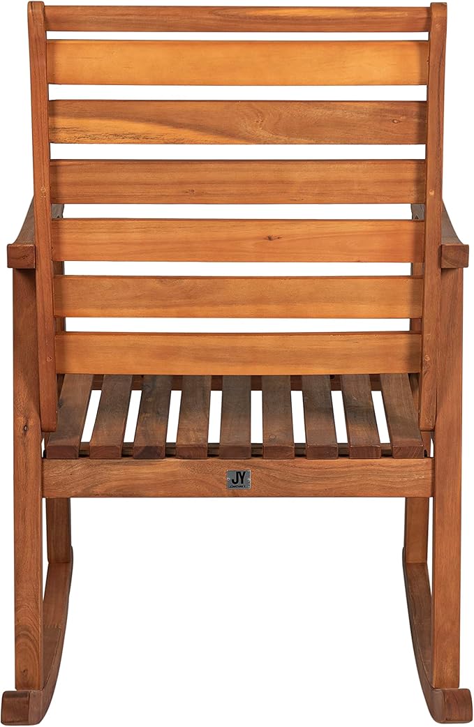 Eyely KCR101A Carrie Modern Slat-Back 300-Lbs Support Acacia Wood Patio Outdoor Rocking Chair for Garden, Lawn, Backyard, Pool, Deck, Beach, Firepit, Teak