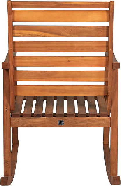 Eyely KCR101A Carrie Modern Slat-Back 300-Lbs Support Acacia Wood Patio Outdoor Rocking Chair for Garden, Lawn, Backyard, Pool, Deck, Beach, Firepit, Teak