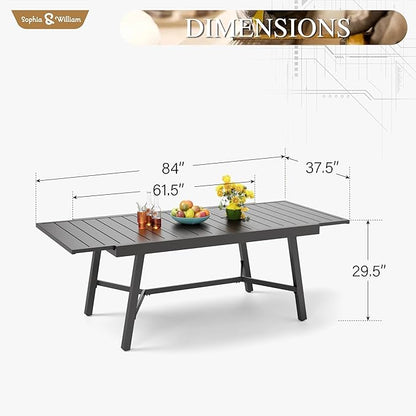 Sophia & William Patio Table Metal Outdoor Dining Table with E-Coating for 6-8 Person Lawn Garden Deck Rectangular Extendable Table